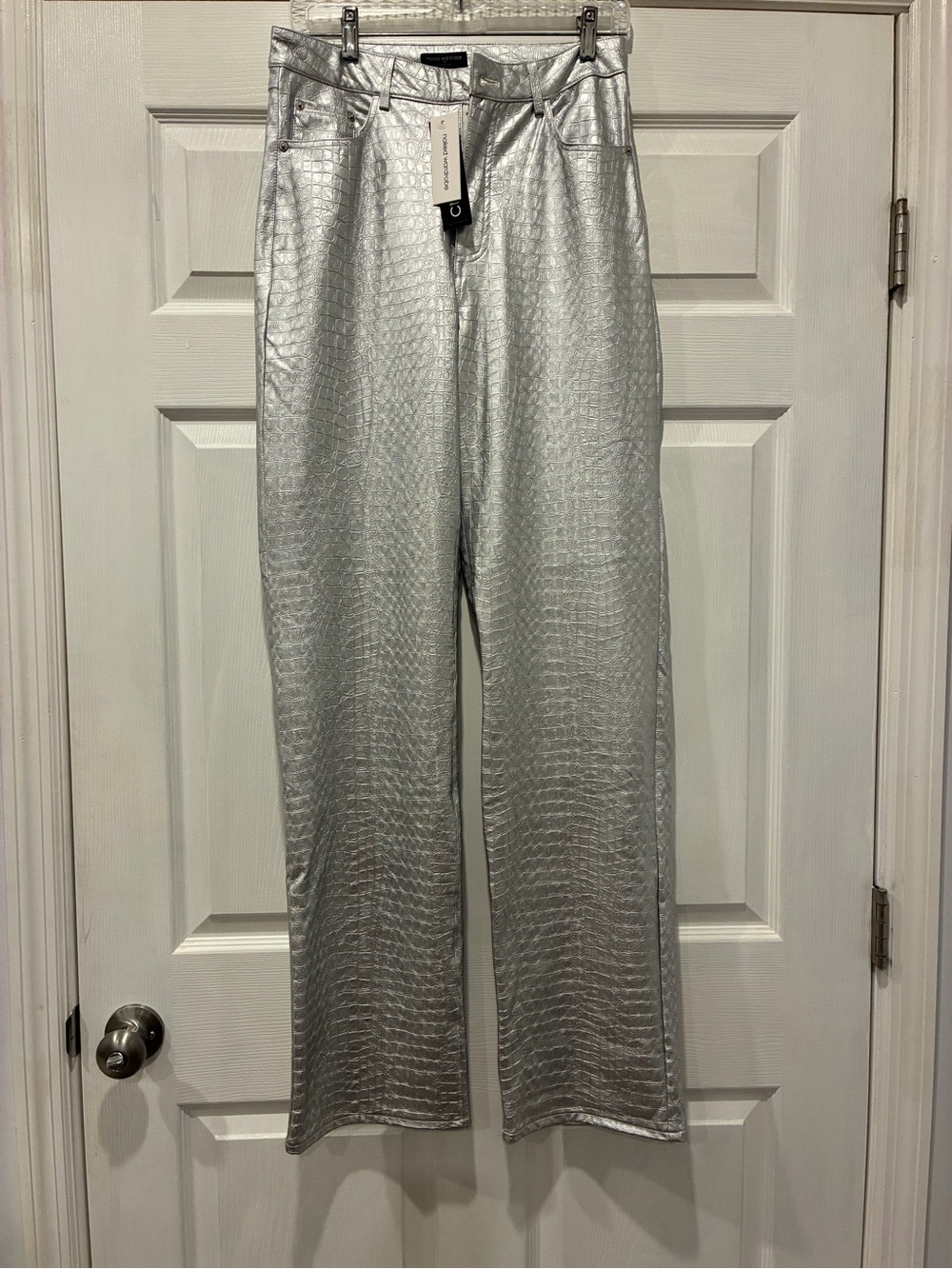 naked wardrobe Silver Croc-Embossed Trousers